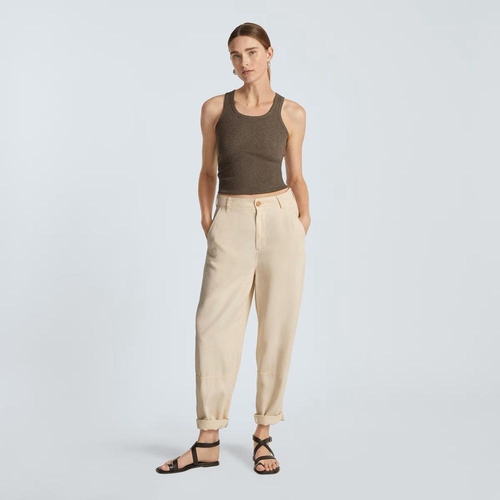 Everlane Tencel Relaxed Chino Pants Tapered Soft Slouchy Parchment NEW Size 00